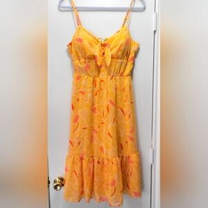 AUW Women's Yellow Floral Boho Fun & Flirty, Padded Bra Dress Sz Large NWT